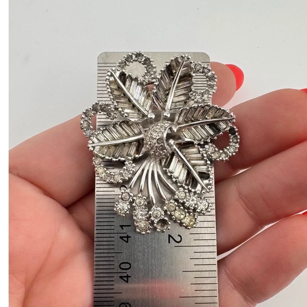 Vintage Pennino Rhinestone Brooch Baguette Spray Pin AS IS Signed